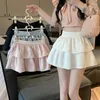 Jupes Sexy douce pour femmes 2024 Faldas Mujer De Moda taille haute a-ligne été Jupe japonaise Saia volants blanc Mini Jupe