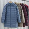 Chapéu destacável com capuz para baixo casaco de inverno feminino luz fina pato branco para baixo jaqueta parkas senhoras longo quente tamanho grande puffer outwears 240122