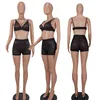Women's Tracksuits Sexy Bra Mesh 2 Piece Shorts Sets Women Beach Wear Spaghetti Strap Crop Top And Mini Summer See Through Club Outfits