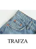 Jeans pour femmes TRAFZA Femme Mode Commuter Couture Bleu Dégradé Pantalon à jambes larges Femmes Chic Poche Zipper Décorer Denim Long