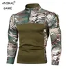 Men's Hoodies Tactical Combat T Shirt Men Military Uniform Camouflage Army Clothes Camo Long Sleeve Sweatshirts Zipper Collar Tops