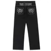 Jeans da donna Street White Rose Stampa a vita alta 2024 Estate allentato Casual Harajuku Pantaloni a gamba larga Rock Punk Y2k Streetwear