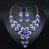 Halsbandörhängen Set African Crystal Flower Choker Rhinestone Women Bridal Wedding Party Jewelry Statement Costume Accessories