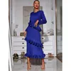 Ethnische Kleidung Elegante Frauen Langarm Bodycon Maxi Kleid Plissee Rüschen Mode Damen Abend Party Kleider Dubai Kaftan Abaya