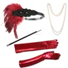 Feestartikelen 1920's Gatsby Accessoires Cosplay Flapper Halloween Charleston Kostuum Rode Set Hoofddeksel Grote Veer Hoofdband Golve