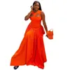 캐주얼 드레스 유럽과 미국 여성 스프링 드레스 2024 오렌지 민소매 중공 오 넥 하이 허리 A- 라인