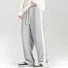 Calças masculinas homens sweatpants listrado perna larga com cordão cintura elástica virilha para esportes jogging macio quente quatro estações