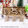 Weihnachtsdekorationen 12 Teile/schachtel Holzanhänger Hohler Baum/Stern/Engel Baum Hängende Ornamente Für Weihnachten Home Party DIY Malerei