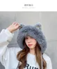 Winter Hats For Women Beanie Cute Cat Ear Knitted Bonnet Femme Thick Velvet Keep Warm Winter Cap With Pompom Gorro 240127