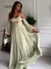 Swobodne sukienki solidne seksowne bez pleców puste Maxi vestidos moda kobiety eleganckie długie latarnie rękawy A-line szata 2024