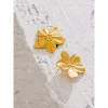 Brincos de flor de ouro amarelo vintage 14k sem manchas para mulheres joias individuais elegantes da moda