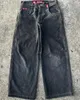 Streetwear pantalon droit JNCO jean Hip Hop ample taille moyenne jambe large pantalon en jean hommes femmes Y2k Vintage noir Baggy jean 240122