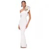 2024 Primavera Nuevo Blanco Un Hombro Flor Negro Gancho Borde Slim Fit Off Back Vestido Falda Elástica