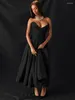 Casual Dresses Townlike Waist Wrap Fishbone A-line Dress Women Elegant Midi Long 2024 Summer Backless Nightclub Sexy Party