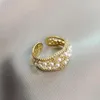 Cluster Rings 2024 Design Imitation Pearl Inlaid With Zircon Gold Colour Open Girl's Finger Accessories Luxury Jewelry For Womens