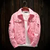 Men Pink Denim Jackets Outerwear Jean Coats Spring Autumn Men Holes Jackets Men Ripped Slim Denim Jackets 240122