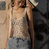 Tanques femininos Mulheres Crochet Crop para Tank Top Boho Hollow Knit Floral Camisole Sem Mangas Cove N7YF