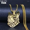 Anhänger Halsketten 2024 Mode Katze Edelstahl Lange Kette Halskette Für Frauen/Männer Gold Farbe Anhänger Schmuck Kolye N962S03