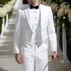 Herenpakken Witte Slipjas Bruiloft 2024 Bruidegom Tuxedo 3 Stuks Custom Made Terno Mannelijke Mode Roken Jas Met Broek vest