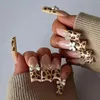 Накладные ногти 24 шт., женские французские накладные ногти с леопардовым узором, декор в виде банта, многоразовые искусственные для украшения рук, искусство
