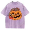 Men's T-Shirts Halloween Theme Washed y2k T Shirts Vintage Evil Pumpkin Graphic Print 100% Cotton Unisex Wash Detail Cat Print Cotton TshirtH24220