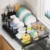 Kitchen Storage Dish Drying Rack Stretchable Utensils Bowls Knife Fork Spices Seasoning Holder Dinnerware Organizer
