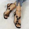 Sandaler Kvinnor Summer Fashion Women's Shiny Butterfly Flowers Rhinestone Transparent Root Open Toe High-Heeled