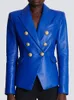 TOP QUALITY est Fashion Designer Jacket Womens Double Breasted Lion Buttons Slim Fitting Faux Leather Blazer 240201