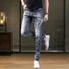 Jean gris clair de luxe pour hommes, Version coréenne, Slim, extensible, de haute qualité, imprimé, décontracté, Sexy, élégant, de rue;240226