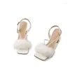 Sandals Fashion Sexy Fluffy Hair Fairy Style Mid Heel Fine Heels Open Toe Sweet Cowhide Summer Women Shoes Party