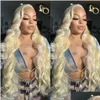 Synthetic Wigs Brazilian Hair 613 Honey Blonde Color 13X4 Hd Transparent Lace Frontal Body Wave 30 Inch Front Wig For Women Drop Del Dhzca