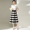 Röcke Elegant Big Schwarz Weiß Gestreift Baggy Hohe Taille A-Linie Für Frauen Sommer Vintage Casual Streetwear Plissee Lange