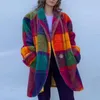 Vintage Plaid Printed Women Wełniany płaszcz Autumn Zima luźna kurtka biurowa z długim rękawem swobodne lapy z pojedynczym przyciskiem Kurtka 240122