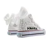 Namn Anpassade design Kidsskor för tjej Communion Birthday Party Canvas Dollbling Handmade Bling Rainbow Pearls Sneakers 240126