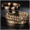 Charm Bracelets 3Pcs/Set Micro Pave Cz Crown Roman Royal Charm Men Bracelets Stainless Steel Crystals Bangles Couple Handmade Jewelry Dhqtw