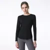 Al Spring och Autumn Yoga Dress Top Loose, Slim and Breattable Round Neck Fitness Sports Cover Up Women's Long Sleeved T-shirt