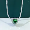 Hängen Springlady Luxury 925 Sterling Silver 8mm Heart Cut Emerald Gemstone Halsband Pendant Tenniskedja Fina smycken