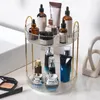 Förvaringslådor 360 grader roterande makeup arrangör avtagbar kosmetisk rack ljus lyxig utrymme för toaletttvätt