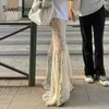 Юбки Sweetown, двухслойная кружевная длинная юбка-русалка для женщин, винтажная элегантная модная юбка с высокой талией, праздничная одежда