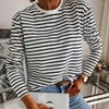 T-shirt da donna Shyloli Nero Bianco a righe T-shirt da donna O-Collo Manica lunga Casual Basic Top 2024 Autunno Moda femminile Abbigliamento tutto-fiammifero