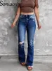 Jean taille haute pour femmes, pantalon extensible, Slim, serré, déchiré, troué, Long, Micro Flare, Slim, 240124