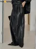 Spodnie damskie Hanorange 2024 Autumn moda nowoczesna wysoka talia szerokia noga błyszczące kobiety luźne spodnie sylwetki czarne