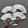 Decorative Figurines Hand Painted Folding Retro Fold Fan Bamboo Party Fans Handle Doublesided Mini Paper Male Female Blank Peach