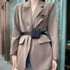 24SS Frauen Jacke Casual Blazer Stil Mit Gürtel Korsett Dame Schlank Mode Jacken Tasche Outwear Warme Mäntel S-L