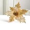 Dekorative Blumen, 20 cm, Weihnachtsblume, golden, hochwertige Simulation, Baumdekoration, Pailletten-Flanell