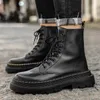 Boots Working Lace-up Combat 5Cm Chunky Heel Platform Men British Style Thick Sole Increase Height Casual