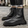 Botas Trabalhando Lace-up Combate 5cm Chunky Heel Plataforma Homens Estilo Britânico Grosso Sola Aumentar Altura Casual