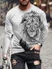 Funny 3D Lion Printing Long Sleeve Tshirt Fashion Animal Pattern Men's T Shirt Casual Oneck Cotton Pullover Autumn Street Tops 240118