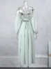 Swobodne sukienki solidne seksowne bez pleców puste Maxi vestidos moda kobiety eleganckie długie latarnie rękawy A-line szata 2024