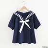 Women's Blouses Summer Women White Shirts Sailor Collar Bow Lady Tops Loose Pullover Female Clothes College Style